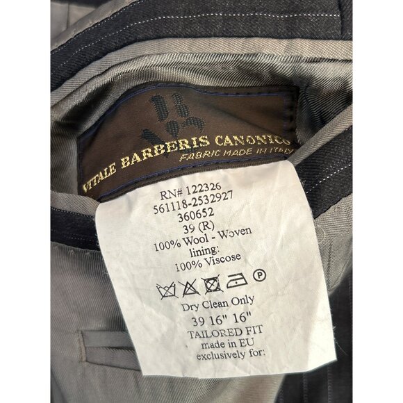 J. Hilburn KJS  Mens Pinstripe Suit Blazer Vitale Barberis Canonico 39 Luxury - Picture 7 of 7
